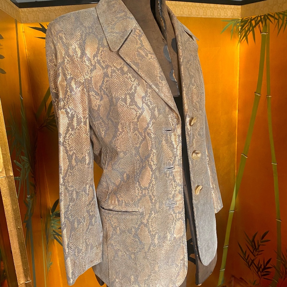 Gold Leather Snakeskin Jacket 12 w/ Skirt